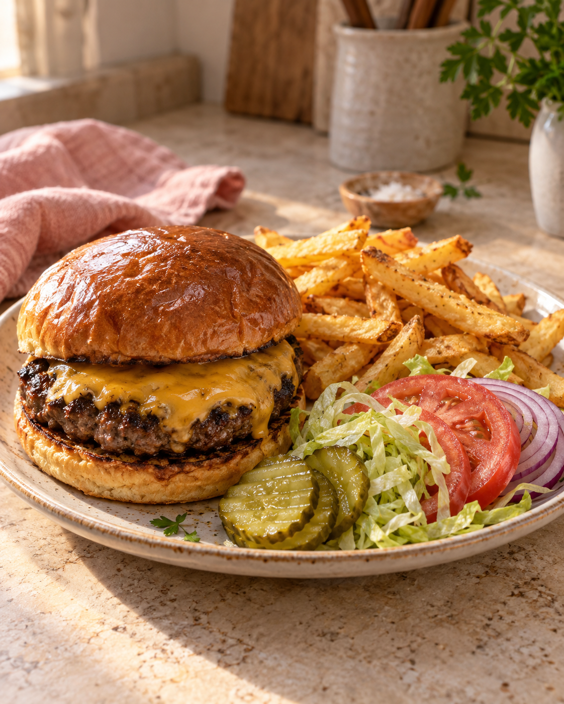 Steak burger and fries